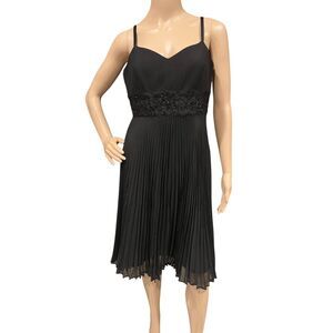 ANN TAYLOR Black Sequin Knee Length Cocktail Midi Dress Accordian Skirt Sz 6P